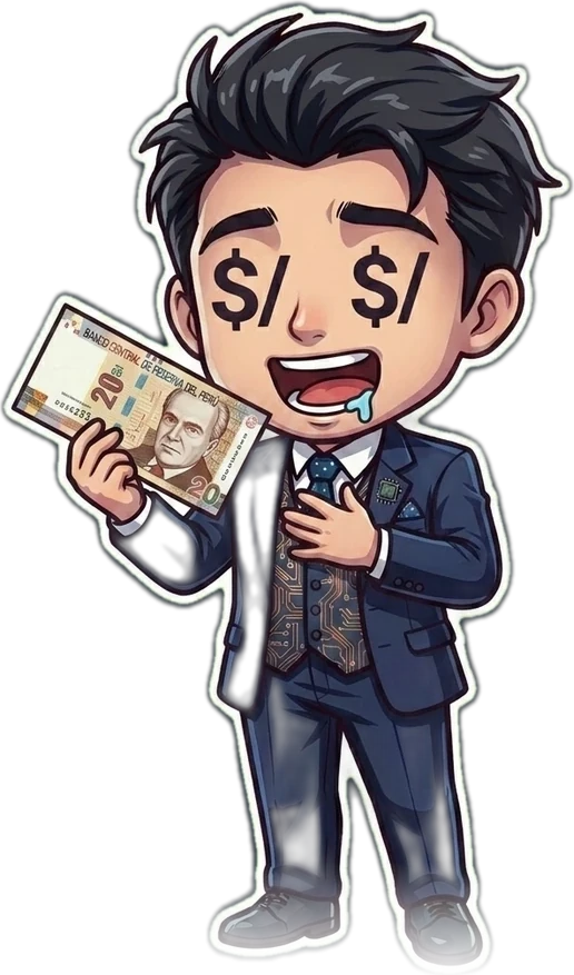 Personaje TecnoVida mostrando sus ganancias