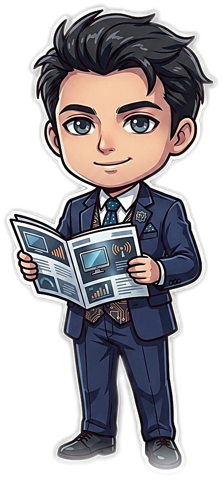 Personaje TecnoVida sosteniendo un catálogo