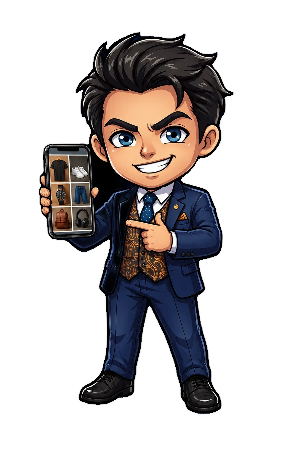 Personaje TecnoVida sosteniendo un catálogo
